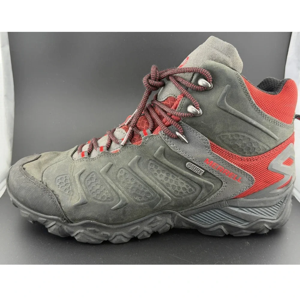 Merrell Granite-Waterproof Hiking Boots, Grey Red, Vibram, J32753, Mens 11.5